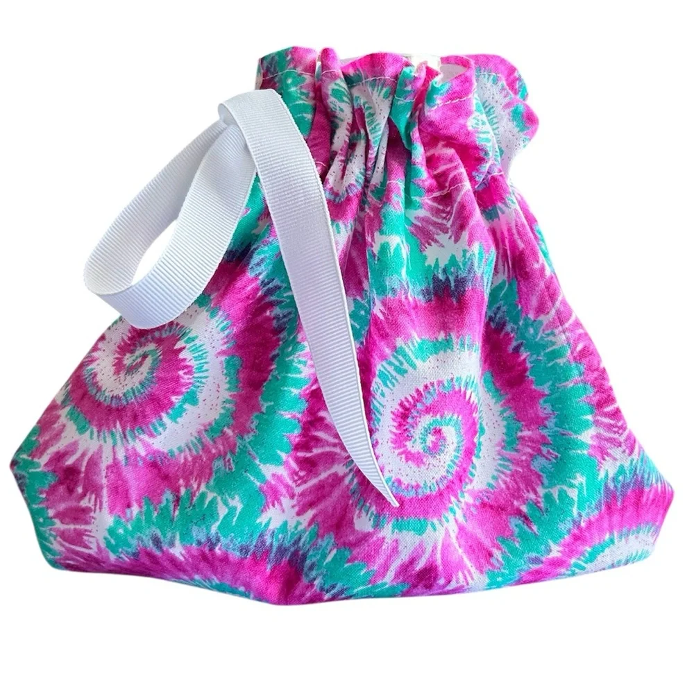 Hand Crafted Pink Tie-Dye Reusable Fabric Gift Bag Drawstring Eco Friendly